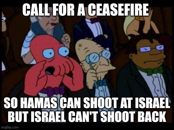 You Should Feel Bad Zoidberg | CALL FOR A CEASEFIRE; SO HAMAS CAN SHOOT AT ISRAEL BUT ISRAEL CAN'T SHOOT BACK | image tagged in memes,you should feel bad zoidberg | made w/ Imgflip meme maker