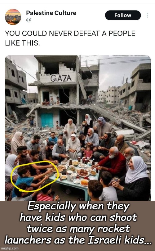 When Hamas Propagada AI photos go bad... | Especially when they have kids who can shoot twice as many rocket launchers as the Israeli kids... | image tagged in 2 arms | made w/ Imgflip meme maker