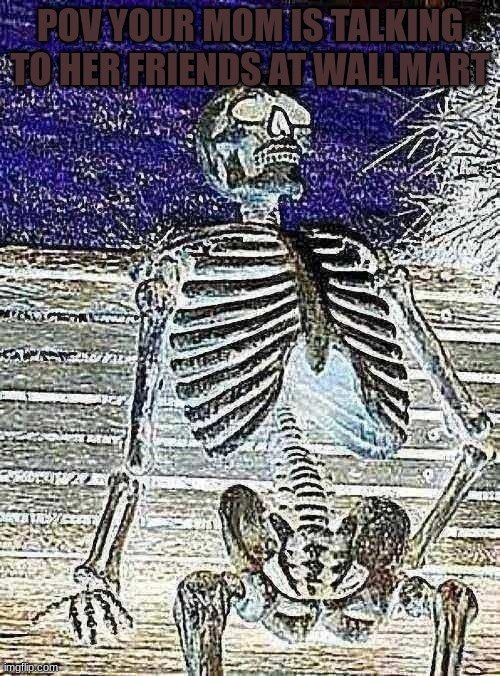 tru tru | POV YOUR MOM IS TALKING TO HER FRIENDS AT WALLMART | image tagged in memes,waiting skeleton | made w/ Imgflip meme maker