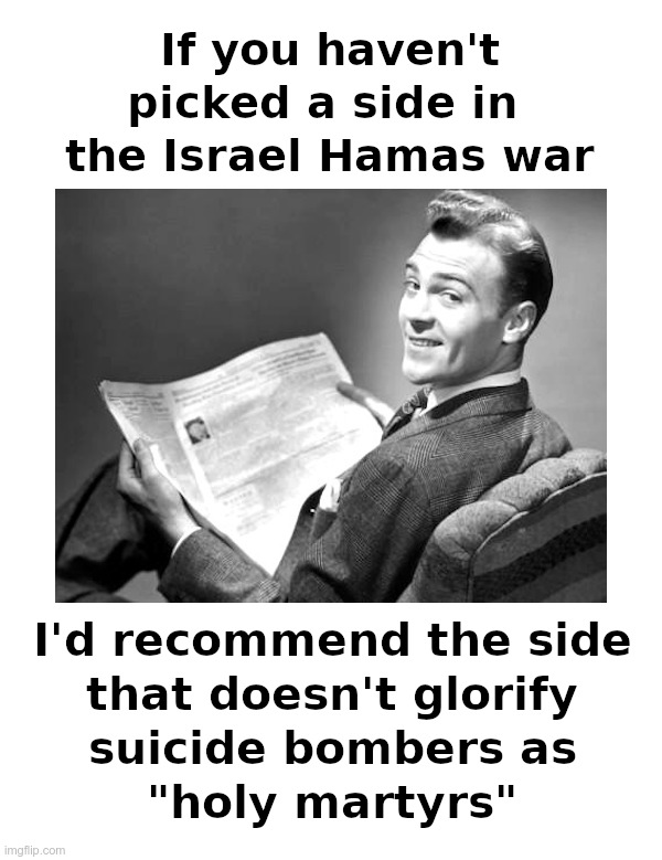If You Haven't Picked A Side | image tagged in israel,hamas,terrorists,suicide bombers,holy martyrs | made w/ Imgflip meme maker