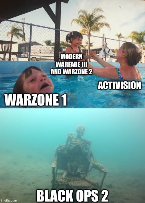 Call Of Duty Is Trash Now... | MODERN WARFARE III AND WARZONE 2; ACTIVISION; WARZONE 1; BLACK OPS 2 | image tagged in swimming pool kids,call of duty,relatable,nostalgia,modern warfare | made w/ Imgflip meme maker