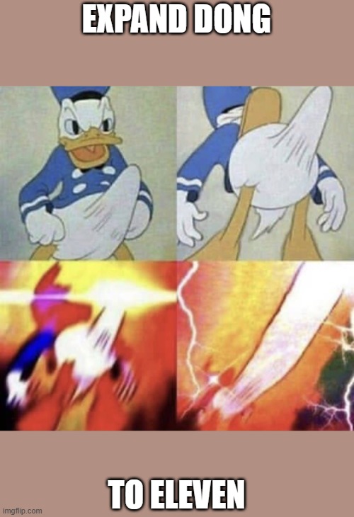 Donald Duck erection | EXPAND DONG; TO ELEVEN | image tagged in donald duck erection | made w/ Imgflip meme maker