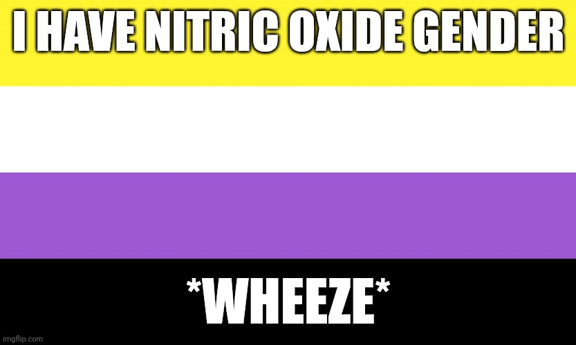 NITRIC OXIDE XD | I HAVE NITRIC OXIDE GENDER; *WHEEZE* | image tagged in gender,gender identity,funny,science,memes | made w/ Imgflip meme maker