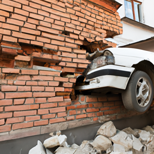 Car crashed into a house with brick wall Blank Meme Template