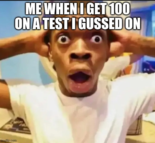 wow | ME WHEN I GET 100 ON A TEST I GUSSED ON | image tagged in surprised black guy | made w/ Imgflip meme maker