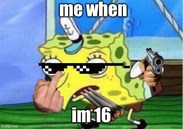 Mocking Spongebob Meme | me when; im 16 | image tagged in memes,mocking spongebob | made w/ Imgflip meme maker