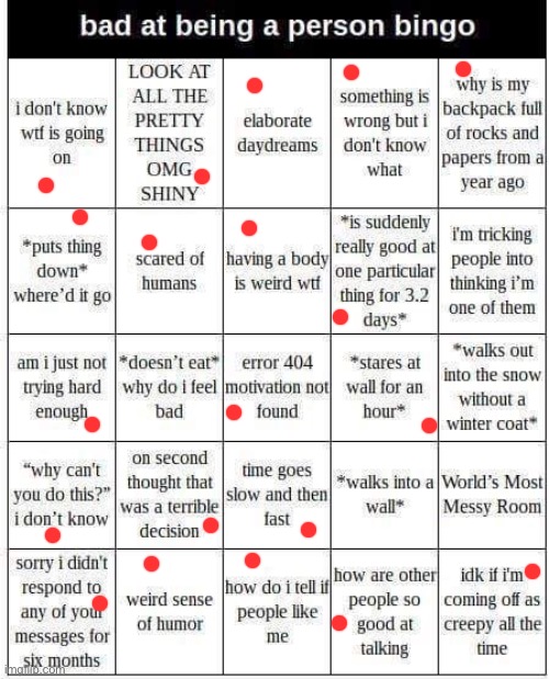 insane image title | image tagged in bad at being a person bingo | made w/ Imgflip meme maker