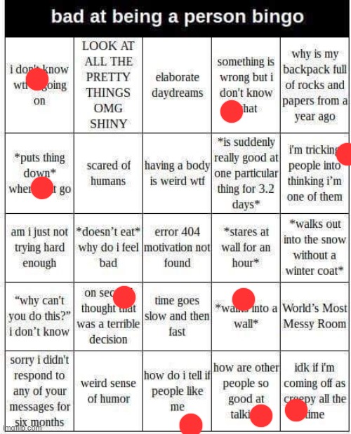bad at being a person bingo | image tagged in bad at being a person bingo | made w/ Imgflip meme maker