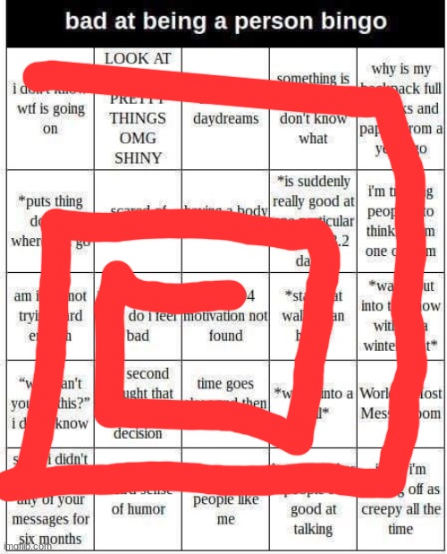 bad at being a person bingo | image tagged in bad at being a person bingo | made w/ Imgflip meme maker
