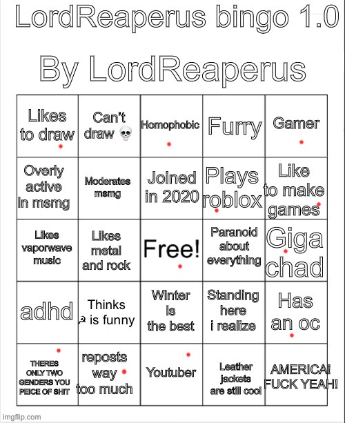 LordReaperus bingo 1.0 | image tagged in lordreaperus bingo 1 0 | made w/ Imgflip meme maker