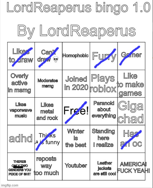 LordReaperus bingo 1.0 | image tagged in lordreaperus bingo 1 0 | made w/ Imgflip meme maker