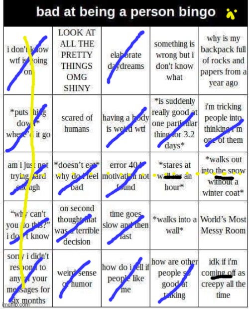 bad at being a person bingo | image tagged in bad at being a person bingo | made w/ Imgflip meme maker