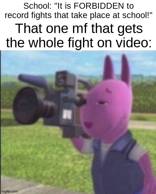 School: "It is FORBIDDEN to record fights that take place at school!"; That one mf that gets the whole fight on video: | image tagged in fight,school,video,school meme | made w/ Imgflip meme maker