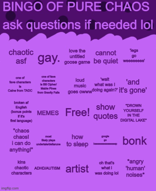 Bingo of pure chaos Blank Meme Template