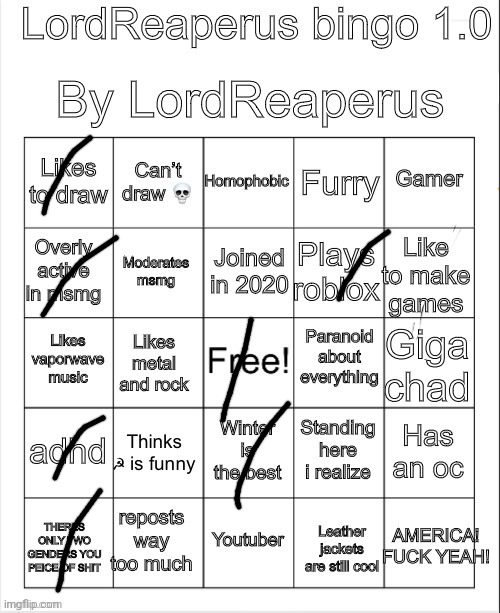 LordReaperus bingo 1.0 | image tagged in lordreaperus bingo 1 0 | made w/ Imgflip meme maker