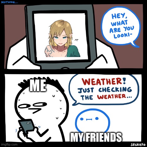 Nothing to see here guys. Nothing! | ME; MY FRIENDS | image tagged in srgrafo what are you looking at,link,legend of zelda | made w/ Imgflip meme maker