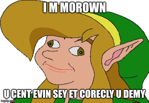 Derp Link | I M MOROWN; U CENT EVIN SEY ET CORECLY U DEMY | image tagged in derp link | made w/ Imgflip meme maker