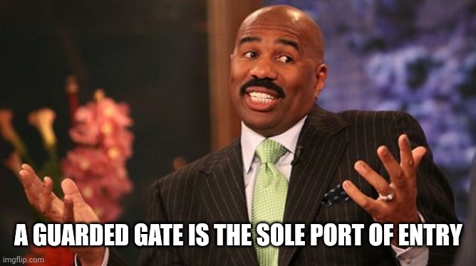 Steve Harvey Meme | A GUARDED GATE IS THE SOLE PORT OF ENTRY | image tagged in memes,steve harvey | made w/ Imgflip meme maker
