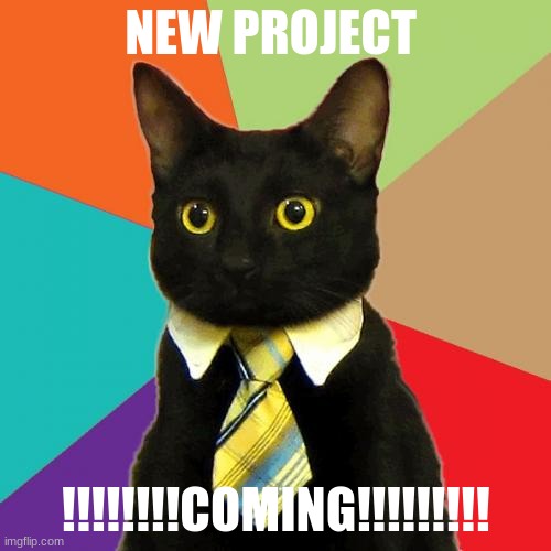 >:] | NEW PROJECT; !!!!!!!!COMING!!!!!!!!! | image tagged in memes,business cat | made w/ Imgflip meme maker