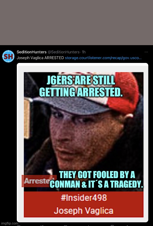 J6ers losing again | J6ERS ARE STILL GETTING ARRESTED. THEY GOT FOOLED BY A CONMAN & IT´S A TRAGEDY. | made w/ Imgflip meme maker