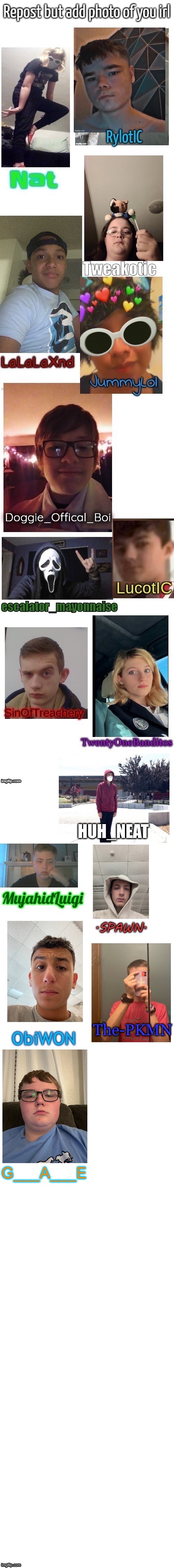 Repost but add photo of you IRL | G___A___E | made w/ Imgflip meme maker