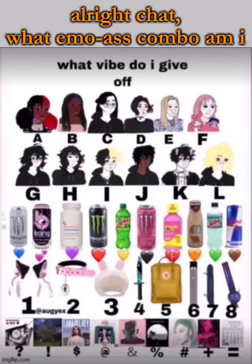 Yall better be choosin igor cuz its the only good music option ? | alright chat, what emo-ass combo am i | made w/ Imgflip meme maker