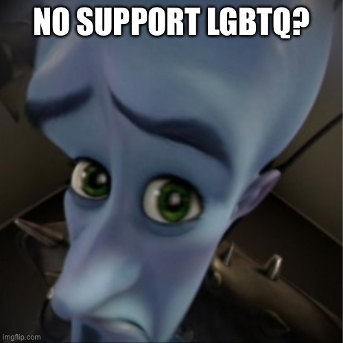 Megamind peeking | NO SUPPORT LGBTQ? | image tagged in megamind peeking | made w/ Imgflip meme maker