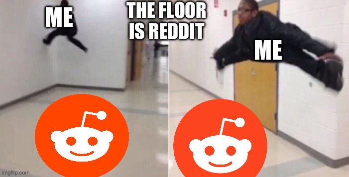 unpopular fact: reddit is cringe | THE FLOOR IS REDDIT; ME; ME | image tagged in the floor is | made w/ Imgflip meme maker