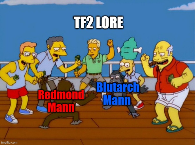 Battle of the Mann bros | TF2 LORE; Blutarch Mann; Redmond Mann | image tagged in simpsons monkey fight,tf2,team fortress 2,lore | made w/ Imgflip meme maker