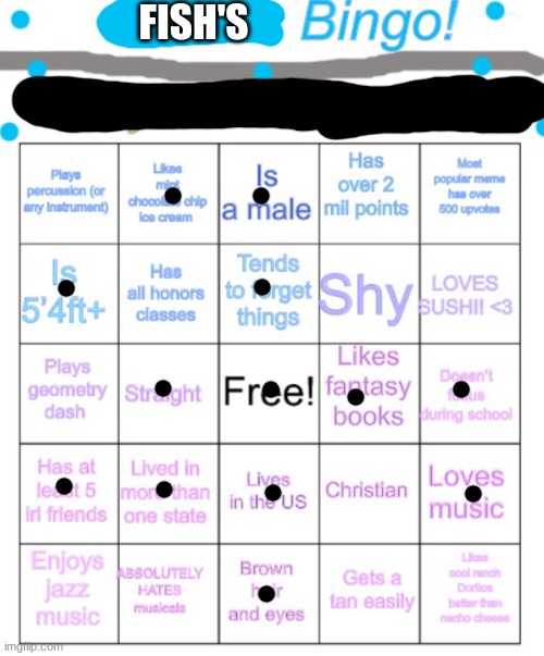 Got the Idea from Caleb lol | FISH'S | image tagged in bingo | made w/ Imgflip meme maker