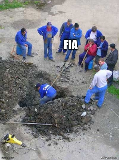 single worker digging hole | FIA | image tagged in single worker digging hole | made w/ Imgflip meme maker