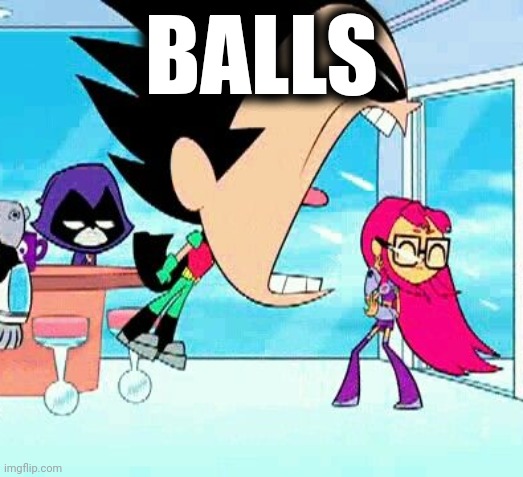 robin yelling at starfire | BALLS | image tagged in robin yelling at starfire | made w/ Imgflip meme maker