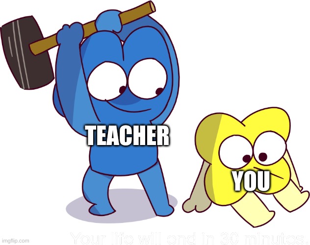 Your life will end in 30 minutes | TEACHER YOU | image tagged in your life will end in 30 minutes | made w/ Imgflip meme maker