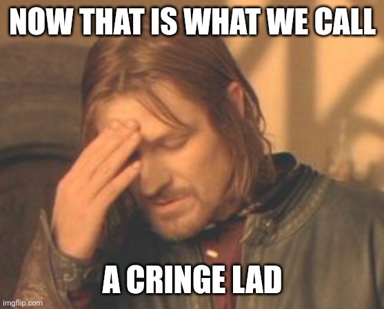 one does not simply meme but the guy is facepalming | NOW THAT IS WHAT WE CALL A CRINGE LAD | image tagged in one does not simply meme but the guy is facepalming | made w/ Imgflip meme maker