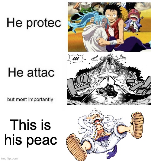 and he eat big snacc | This is his peac | image tagged in he protec he attac but most importantly,one piece | made w/ Imgflip meme maker