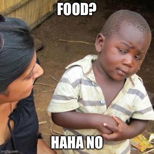 What anyone that ain’t African thinks of us: | FOOD? HAHA NO | image tagged in memes,third world skeptical kid | made w/ Imgflip meme maker