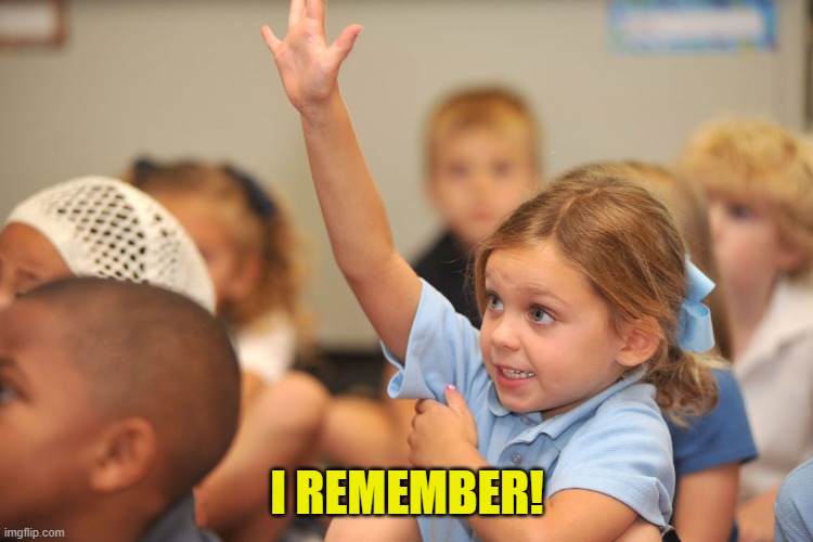 Hand raised | I REMEMBER! | image tagged in hand raised | made w/ Imgflip meme maker