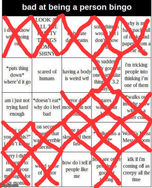 bad at being a person bingo | image tagged in bad at being a person bingo | made w/ Imgflip meme maker