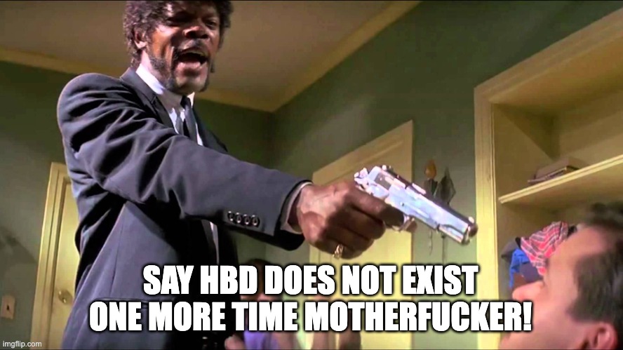 Pulp Fiction Say What One More Time | SAY HBD DOES NOT EXIST ONE MORE TIME MOTHERFUCKER! | image tagged in pulp fiction say what one more time | made w/ Imgflip meme maker