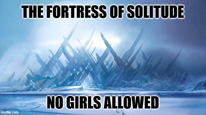 The Fortress of Solitude - No Girls Allowed | THE FORTRESS OF SOLITUDE; NO GIRLS ALLOWED | image tagged in fortress of solitude,littlerascals,spankyandourgang,superman,mancave | made w/ Imgflip meme maker