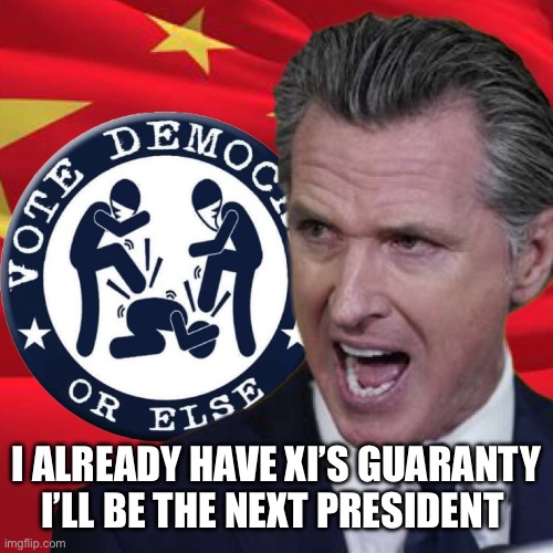 Newsom is the new President | I ALREADY HAVE XI’S GUARANTY I’LL BE THE NEXT PRESIDENT | image tagged in vote d or else,memes,funny,gifs | made w/ Imgflip meme maker