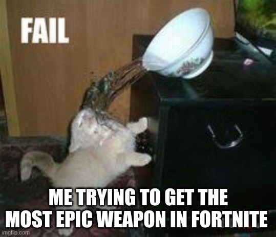 Cat Water Spill | ME TRYING TO GET THE MOST EPIC WEAPON IN FORTNITE | image tagged in cat water spill | made w/ Imgflip meme maker