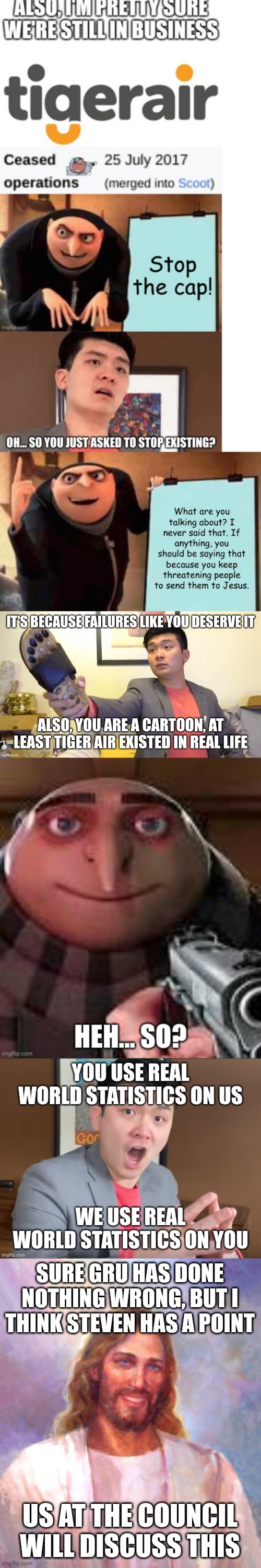 Wheatley still has a terrible reputation | SURE GRU HAS DONE NOTHING WRONG, BUT I THINK STEVEN HAS A POINT; US AT THE COUNCIL WILL DISCUSS THIS | image tagged in memes,smiling jesus | made w/ Imgflip meme maker