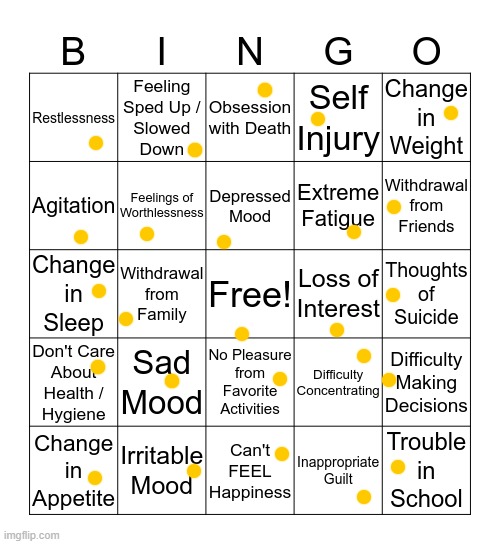 is this supposed to mean smth | image tagged in depression bingo 1 | made w/ Imgflip meme maker