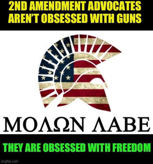 Freedom from Tyranny is the right of every American | 2ND AMENDMENT ADVOCATES AREN’T OBSESSED WITH GUNS; THEY ARE OBSESSED WITH FREEDOM | image tagged in molon labe,america,love it or leave it,gun control requires a steady hand | made w/ Imgflip meme maker