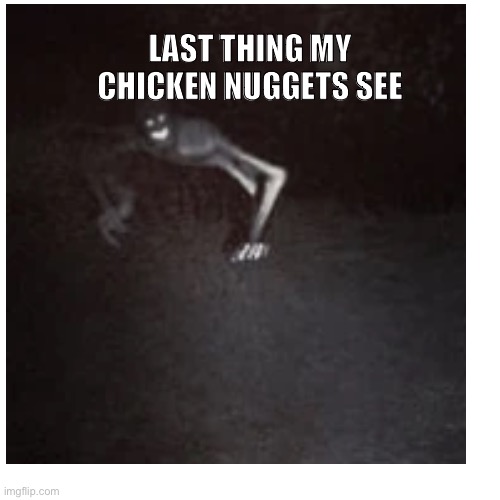I love my nuggets | LAST THING MY CHICKEN NUGGETS SEE | image tagged in memes | made w/ Imgflip meme maker