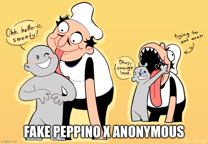 FAKE PEPPINO X ANONYMOUS | image tagged in shipping | made w/ Imgflip meme maker