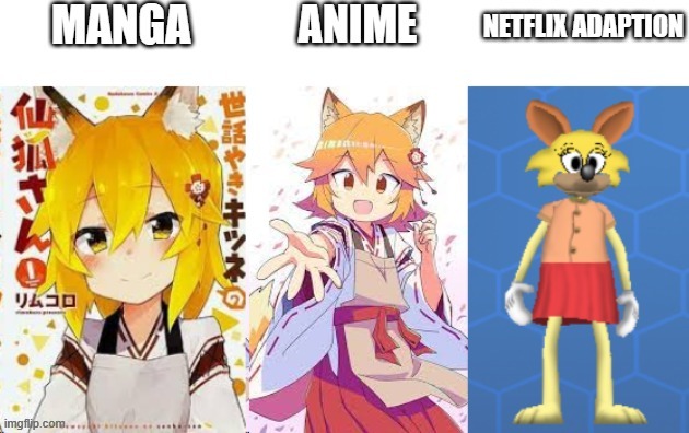 they ruined Senko... | image tagged in senko,manga anime netflix adaption | made w/ Imgflip meme maker