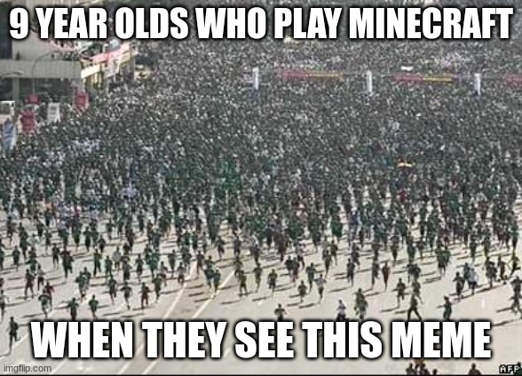 Crowd Rush | 9 YEAR OLDS WHO PLAY MINECRAFT WHEN THEY SEE THIS MEME | image tagged in crowd rush | made w/ Imgflip meme maker