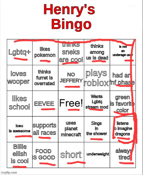 Henry's Bingo | image tagged in henry's bingo | made w/ Imgflip meme maker